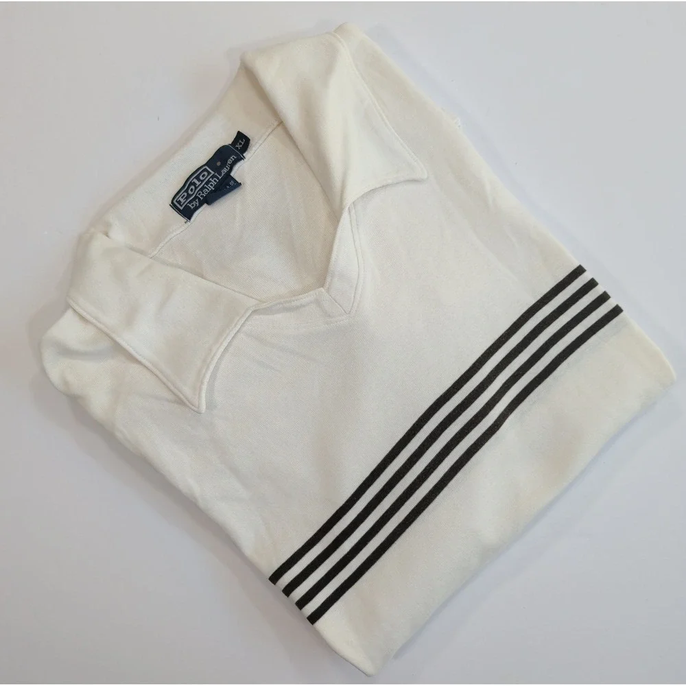 VTG Ralph Lauren Shirt Mens XL White Varsity Black Striped V-Neck Made in USA